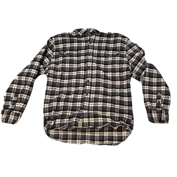 Jach's flannel plaid shirt mens medium long sleeve button striped brown - Picture 1 of 10